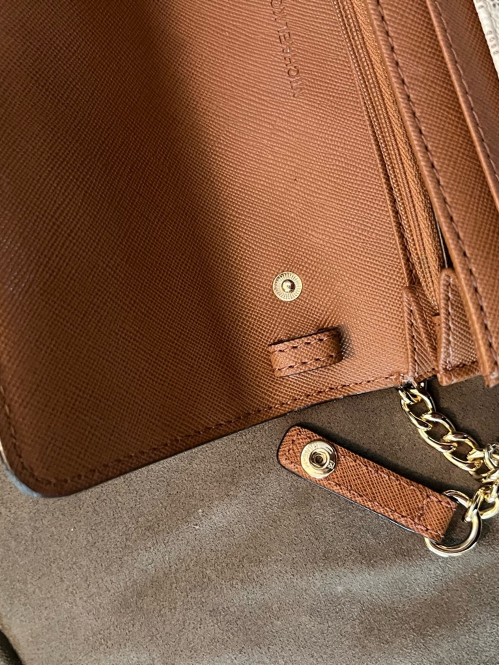 Michael Kors MK Monogram Crossbody Bag in Beige and Brown with Gold Hardware - Picture 6 of 8